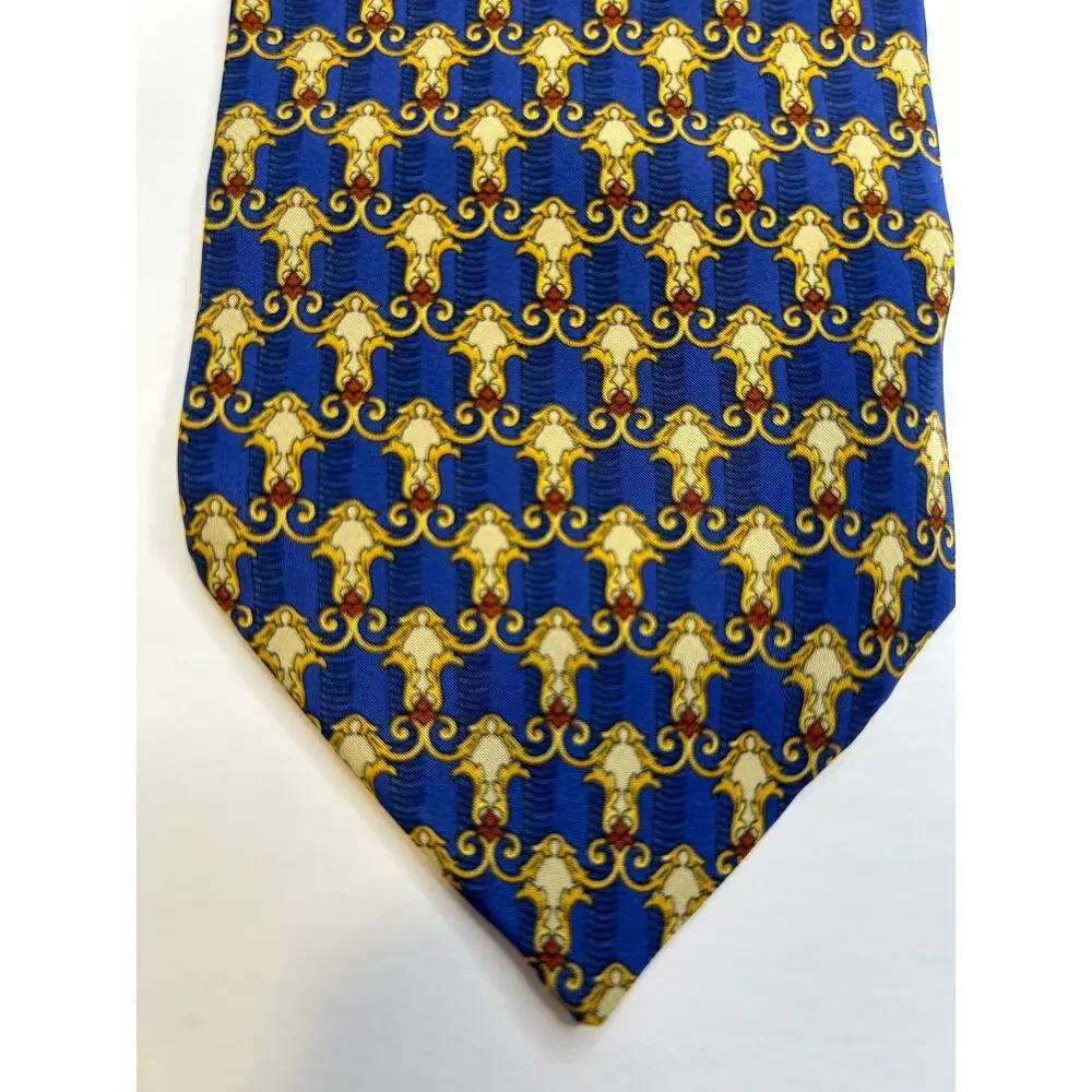 Valentino 100% silk mens blue and gold tie